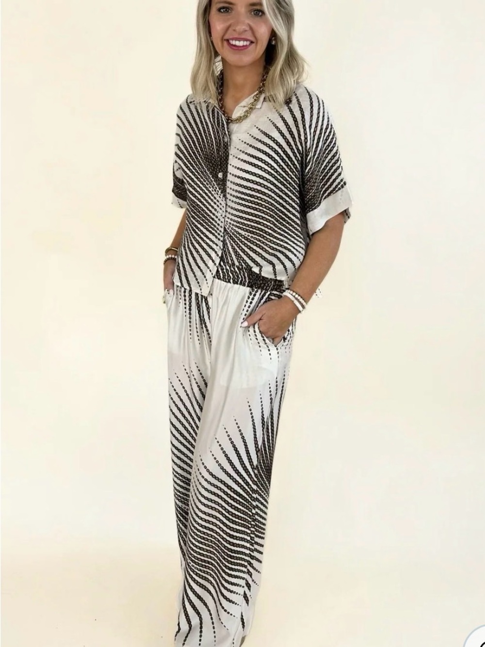 Milio Milano - Women’s White & Black Patterned Wide-Leg Set